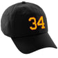 I&W Hatgear Customized Number Hat 00 to 99 Team Colors Baseball Cap, Black Hat Red Gold