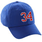 I&W Hatgear Customized Nunber Hat 00 to 99 Team Colors Baseball Cap, Blue Hat White Red