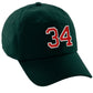 I&W Hatgear Customized Number Hat 00 to 99 Team Colors Baseball Cap, Dk Green Hat White Red