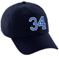 I&W Hatgear Customized Number Hat 00 to 99 Team Colors Baseball Cap, Navy Hat White Blue