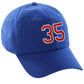 I&W Hatgear Customized Nunber Hat 00 to 99 Team Colors Baseball Cap, Blue Hat White Red