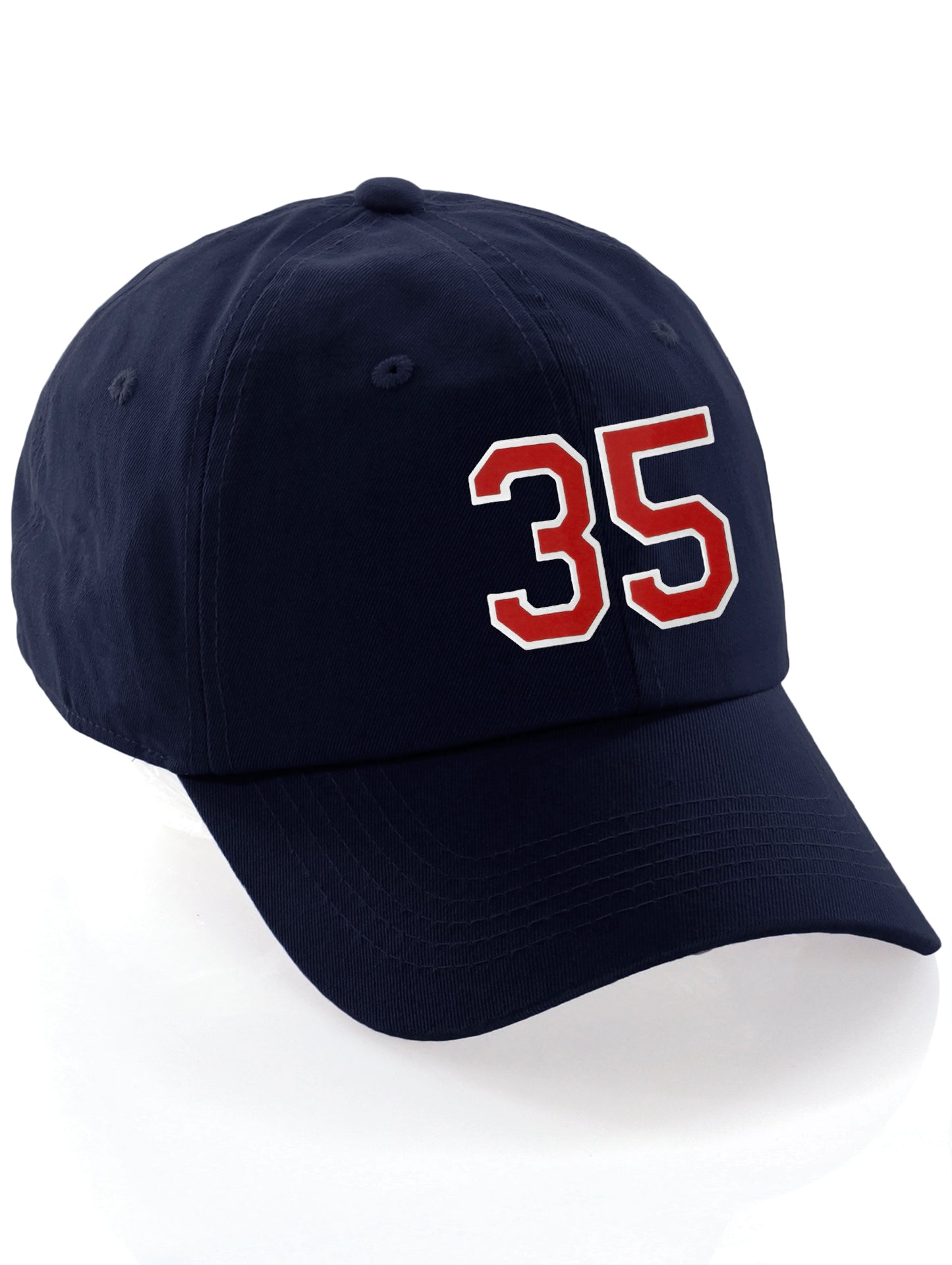 I&W Hatgear Customized Number Hat 00 to 99 Team Colors Baseball Cap, Navy Hat White Red