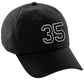 I&W Hatgear Customized Number Hat 00 to 99 Team Colors Baseball Cap, Black Hat White Black