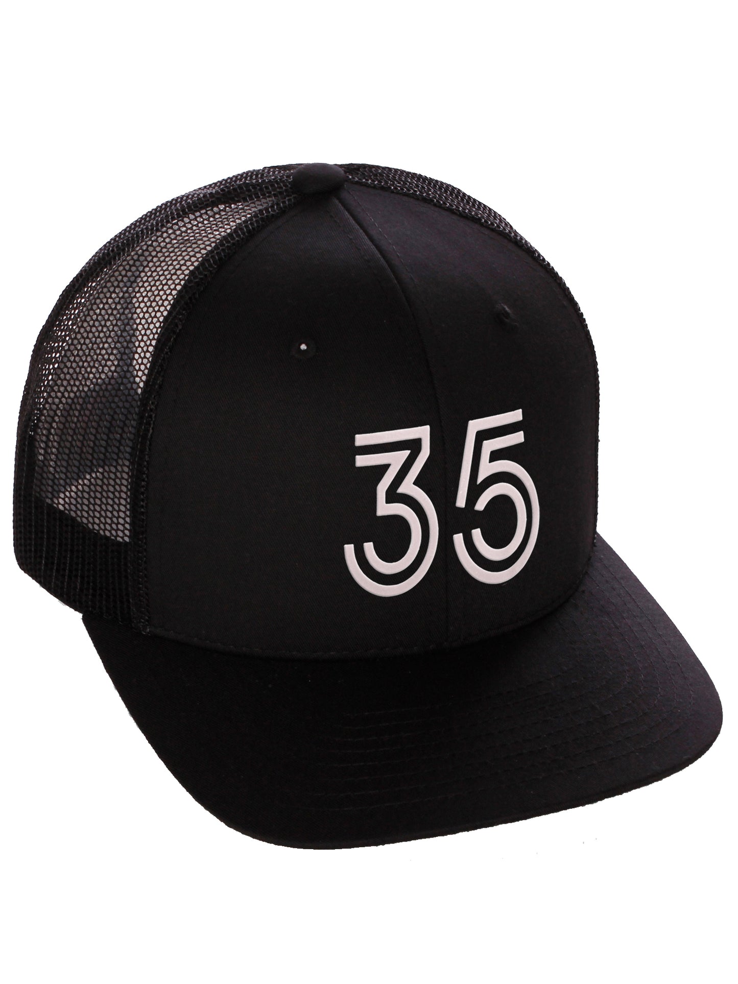 Daxton Team Numbers Structured Trucker Mesh Hat Mid Profile Cap, Black Black