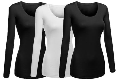 Emmalise Women's Junior and Plus Size Basic Scoop Neck Tshirt Long Sleeve Tee