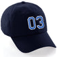 I&W Hatgear Customized Number Hat 00 to 99 Team Colors Baseball Cap, Navy Hat White Blue