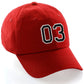 Customized Number Hat 00 to 99 Team Colors Baseball Cap, Red Hat White Black
