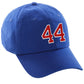 I&W Hatgear Customized Nunber Hat 00 to 99 Team Colors Baseball Cap, Blue Hat White Red