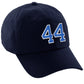 I&W Hatgear Customized Number Hat 00 to 99 Team Colors Baseball Cap, Navy Hat White Blue