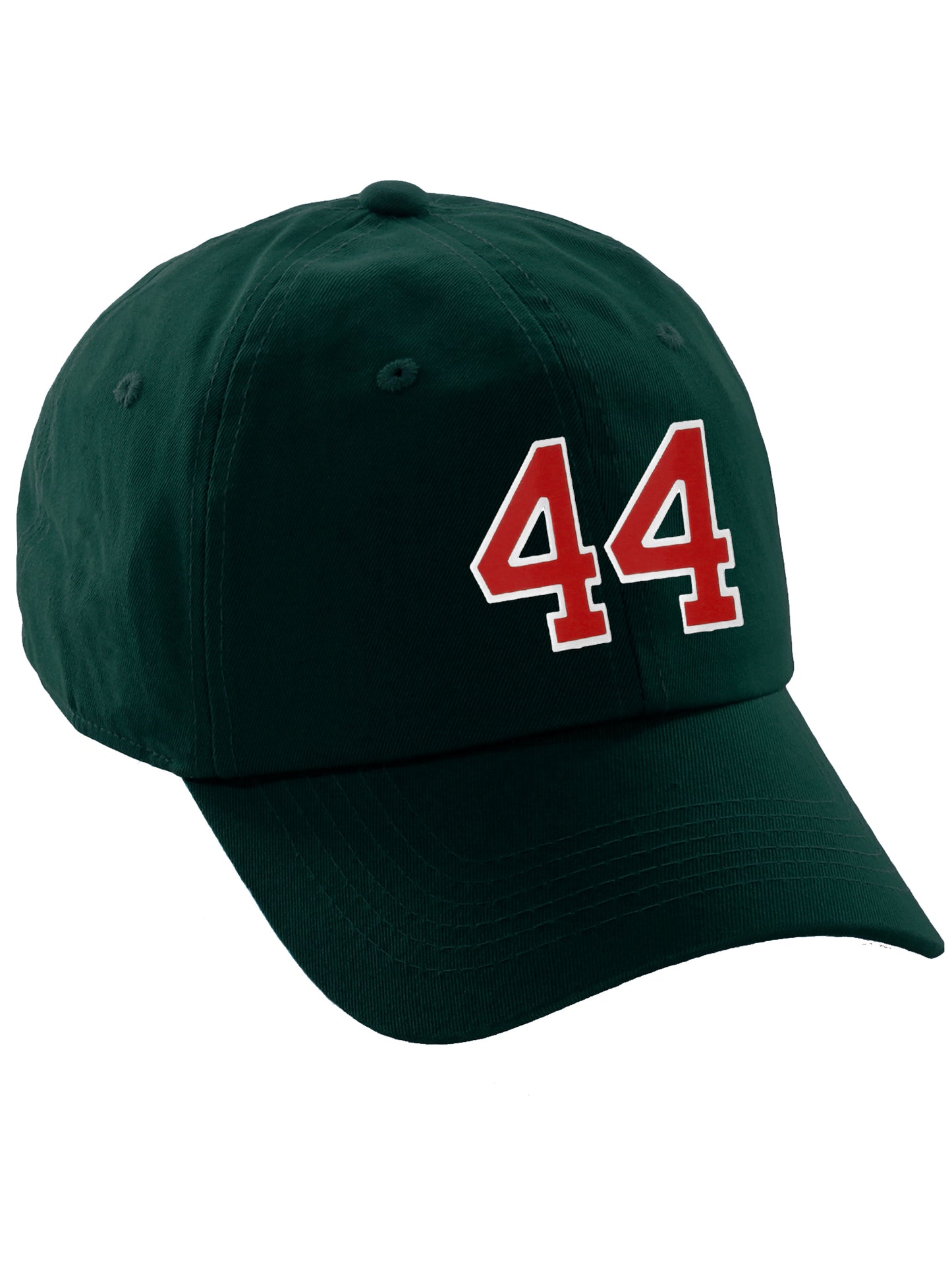 I&W Hatgear Customized Number Hat 00 to 99 Team Colors Baseball Cap, Dk Green Hat White Red