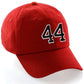 Customized Number Hat 00 to 99 Team Colors Baseball Cap, Red Hat White Black