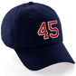 I&W Hatgear Customized Number Hat 00 to 99 Team Colors Baseball Cap, Navy Hat White Red