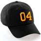 I&W Hatgear Customized Number Hat 00 to 99 Team Colors Baseball Cap, Black Hat Red Gold