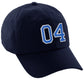 I&W Hatgear Customized Number Hat 00 to 99 Team Colors Baseball Cap, Navy Hat White Blue
