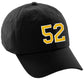 I&W Hatgear Customized Number Hat 00 to 99 Team Colors Baseball Cap, Black Hat White Gold