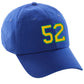 Customized Number hat 00 to 99 Team Colors Baseball Cap, Blue Hat Green Gold