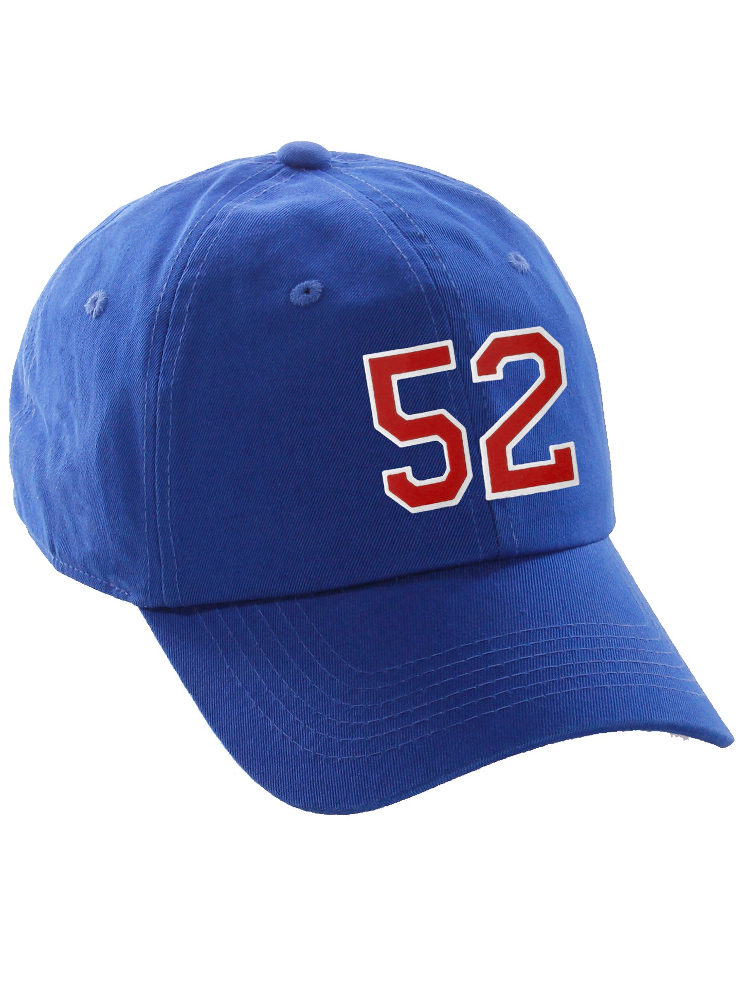 I&W Hatgear Customized Nunber Hat 00 to 99 Team Colors Baseball Cap, Blue Hat White Red