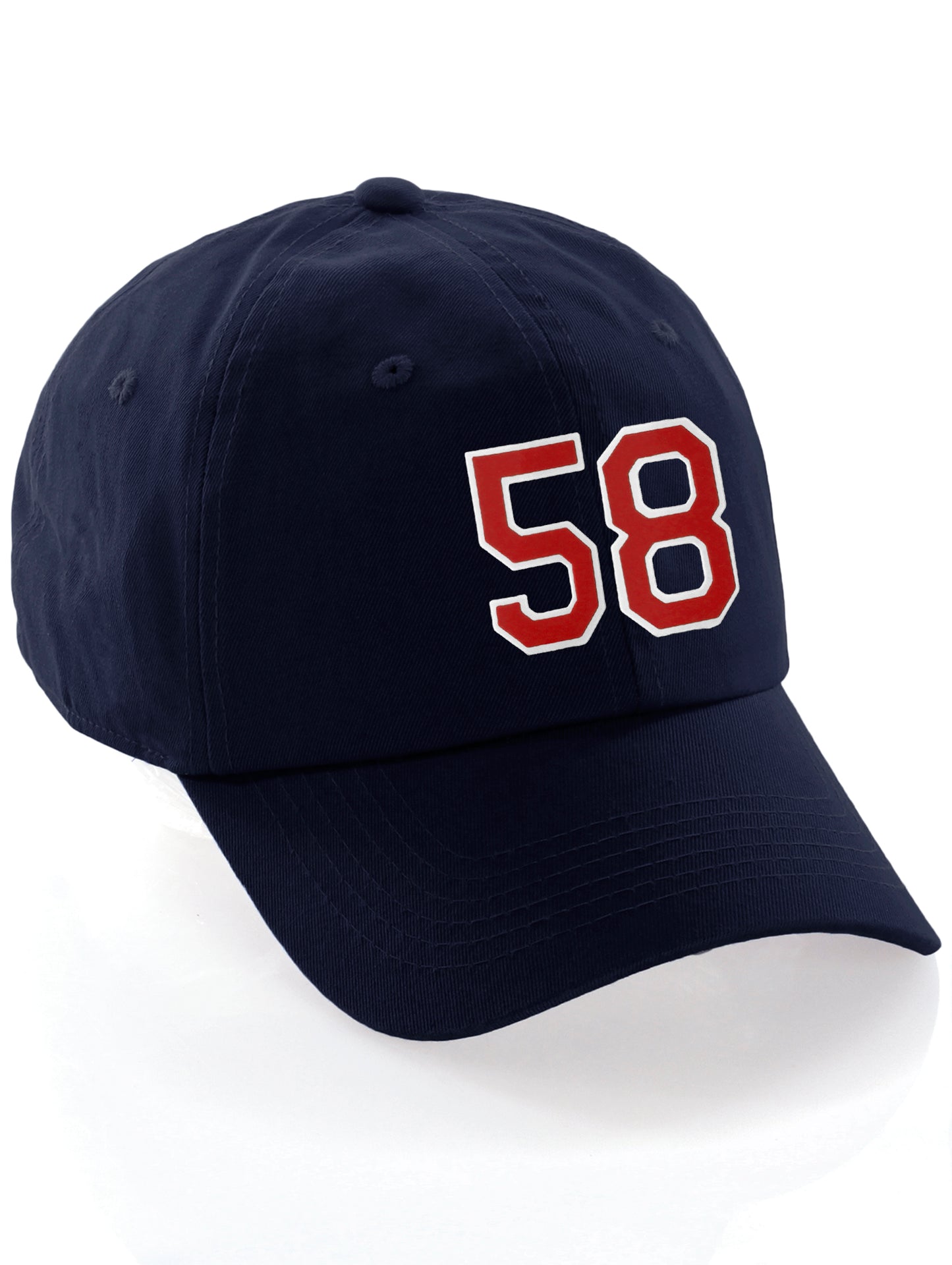 I&W Hatgear Customized Number Hat 00 to 99 Team Colors Baseball Cap, Navy Hat White Red