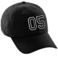 I&W Hatgear Customized Number Hat 00 to 99 Team Colors Baseball Cap, Black Hat White Black