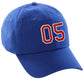 I&W Hatgear Customized Nunber Hat 00 to 99 Team Colors Baseball Cap, Blue Hat White Red
