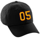 I&W Hatgear Customized Number Hat 00 to 99 Team Colors Baseball Cap, Black Hat Red Gold