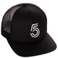 Daxton Team Numbers Structured Trucker Mesh Hat Mid Profile Cap, Black Black