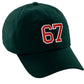 I&W Hatgear Customized Number Hat 00 to 99 Team Colors Baseball Cap, Dk Green Hat White Red