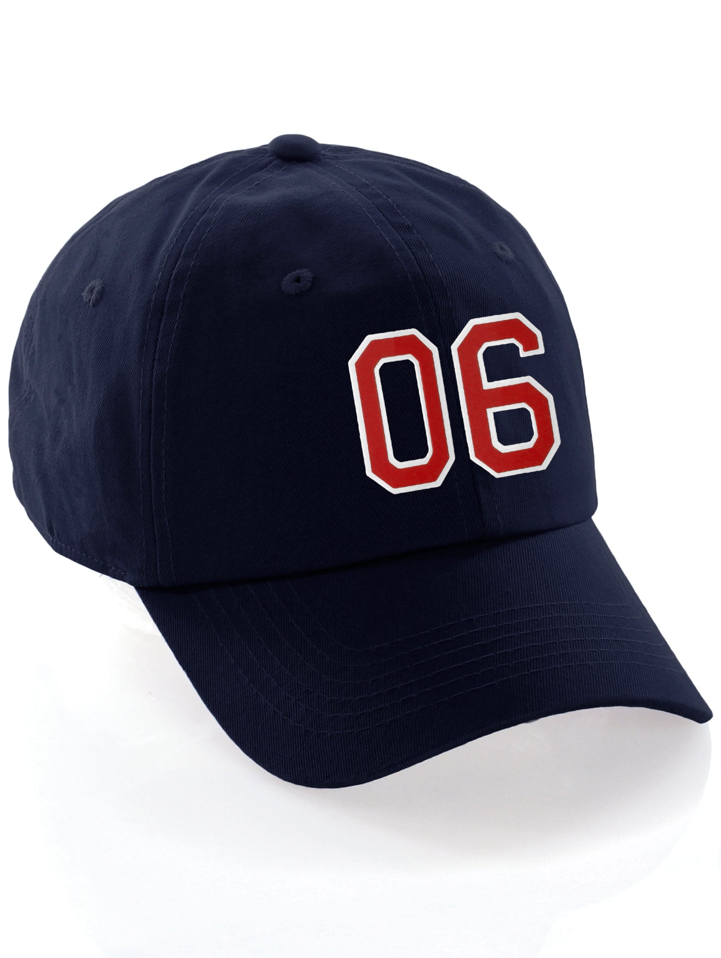 I&W Hatgear Customized Number Hat 00 to 99 Team Colors Baseball Cap, Navy Hat White Red