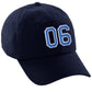 I&W Hatgear Customized Number Hat 00 to 99 Team Colors Baseball Cap, Navy Hat White Blue