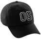 I&W Hatgear Customized Number Hat 00 to 99 Team Colors Baseball Cap, Black Hat White Black