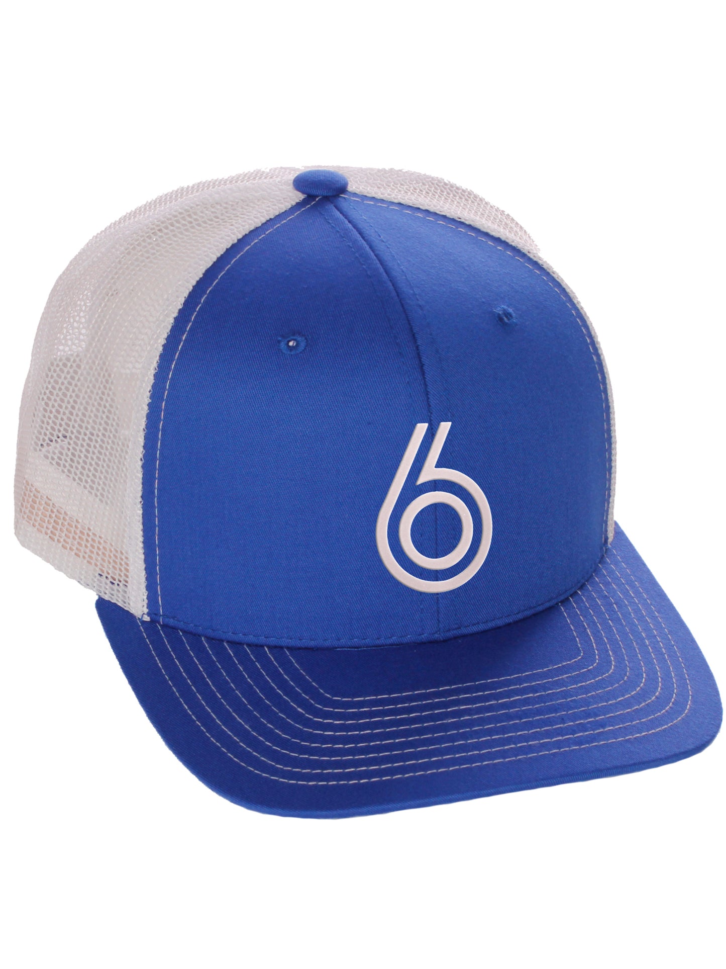 Daxton Team Numbers Structured Trucker Mesh Hat Mid Profile Cap, Royal White