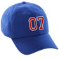 I&W Hatgear Customized Nunber Hat 00 to 99 Team Colors Baseball Cap, Blue Hat White Red