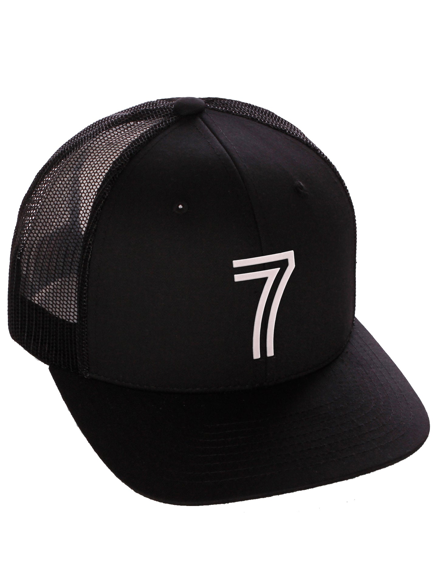 Daxton Team Numbers Structured Trucker Mesh Hat Mid Profile Cap, Black Black