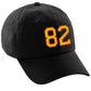 I&W Hatgear Customized Number Hat 00 to 99 Team Colors Baseball Cap, Black Hat Red Gold