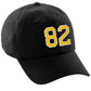 I&W Hatgear Customized Number Hat 00 to 99 Team Colors Baseball Cap, Black Hat White Gold