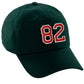 I&W Hatgear Customized Number Hat 00 to 99 Team Colors Baseball Cap, Dk Green Hat White Red