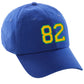 Customized Number hat 00 to 99 Team Colors Baseball Cap, Blue Hat Green Gold