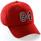 Customized Number Hat 00 to 99 Team Colors Baseball Cap, Red Hat White Black