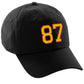 I&W Hatgear Customized Number Hat 00 to 99 Team Colors Baseball Cap, Black Hat Red Gold
