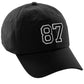 I&W Hatgear Customized Number Hat 00 to 99 Team Colors Baseball Cap, Black Hat White Black