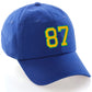 Customized Number hat 00 to 99 Team Colors Baseball Cap, Blue Hat Green Gold