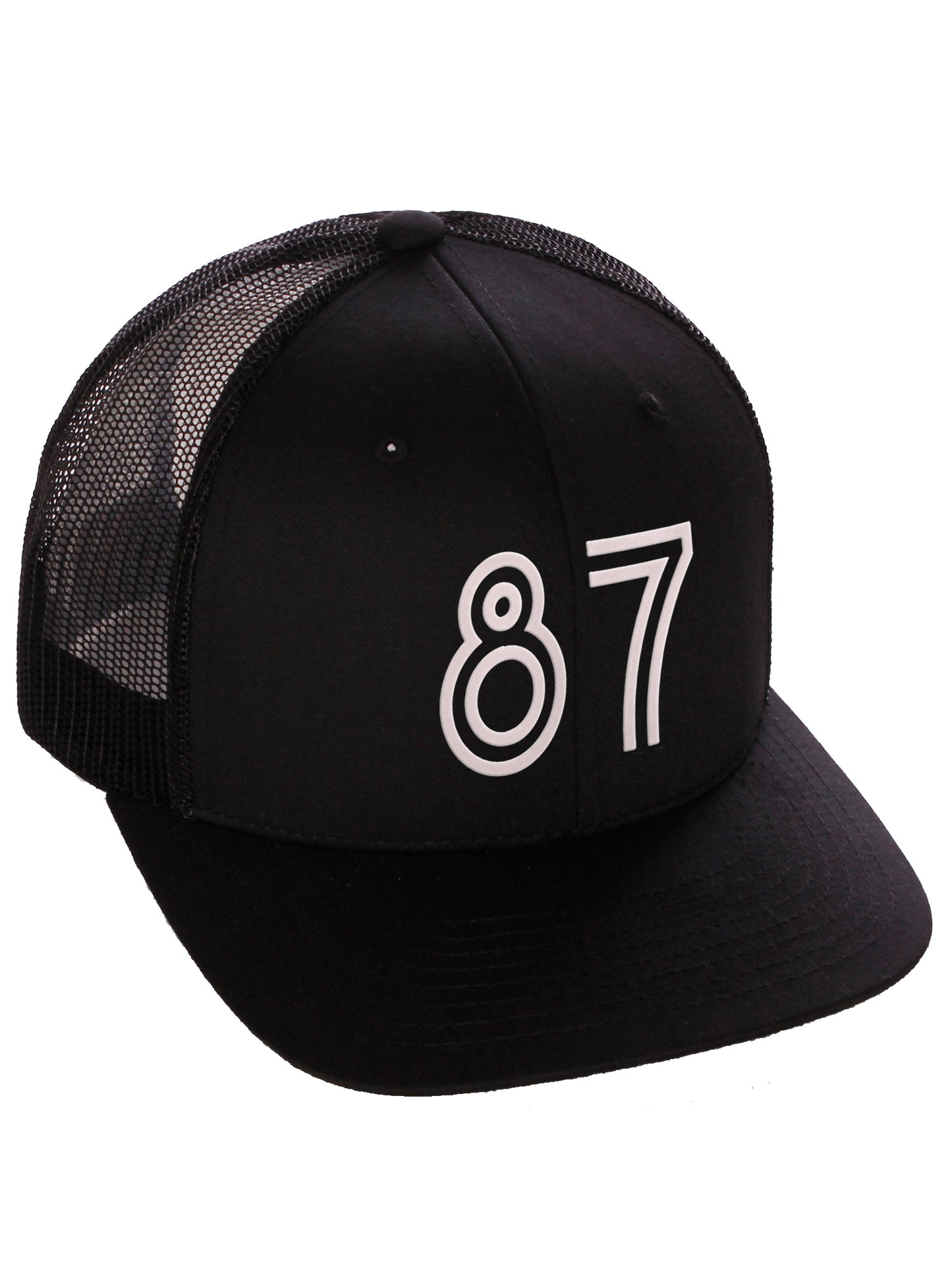 Daxton Team Numbers Structured Trucker Mesh Hat Mid Profile Cap, Black Black