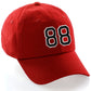 Customized Number Hat 00 to 99 Team Colors Baseball Cap, Red Hat White Black