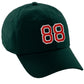 I&W Hatgear Customized Number Hat 00 to 99 Team Colors Baseball Cap, Dk Green Hat White Red