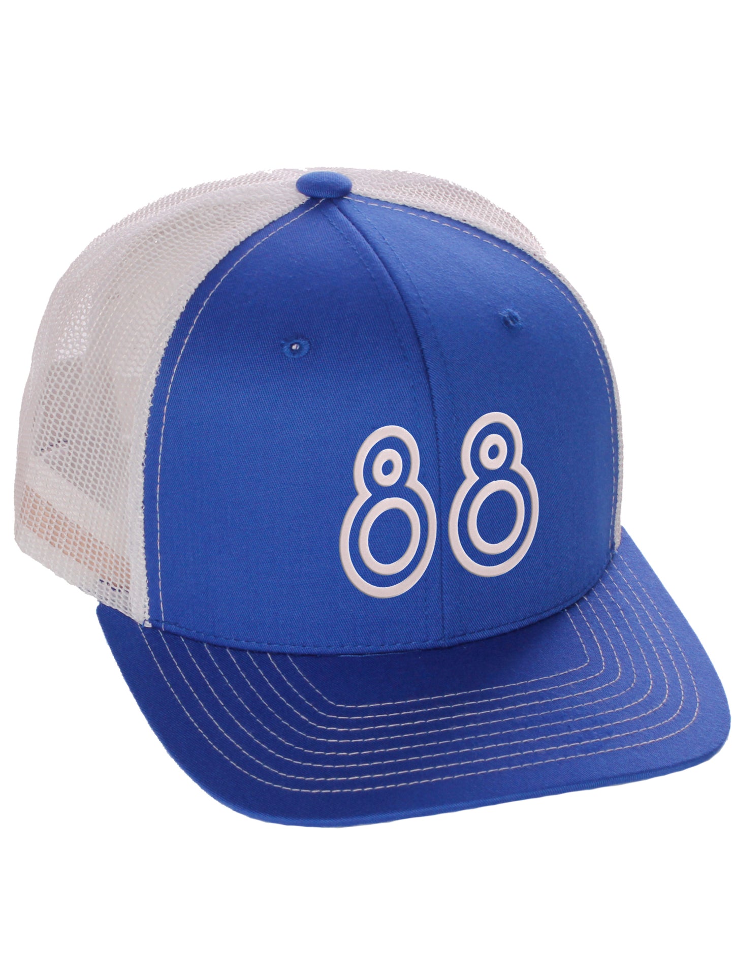 Daxton Team Numbers Structured Trucker Mesh Hat Mid Profile Cap, Royal White