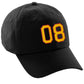 I&W Hatgear Customized Number Hat 00 to 99 Team Colors Baseball Cap, Black Hat Red Gold