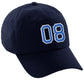 I&W Hatgear Customized Number Hat 00 to 99 Team Colors Baseball Cap, Navy Hat White Blue