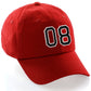 Customized Number Hat 00 to 99 Team Colors Baseball Cap, Red Hat White Black