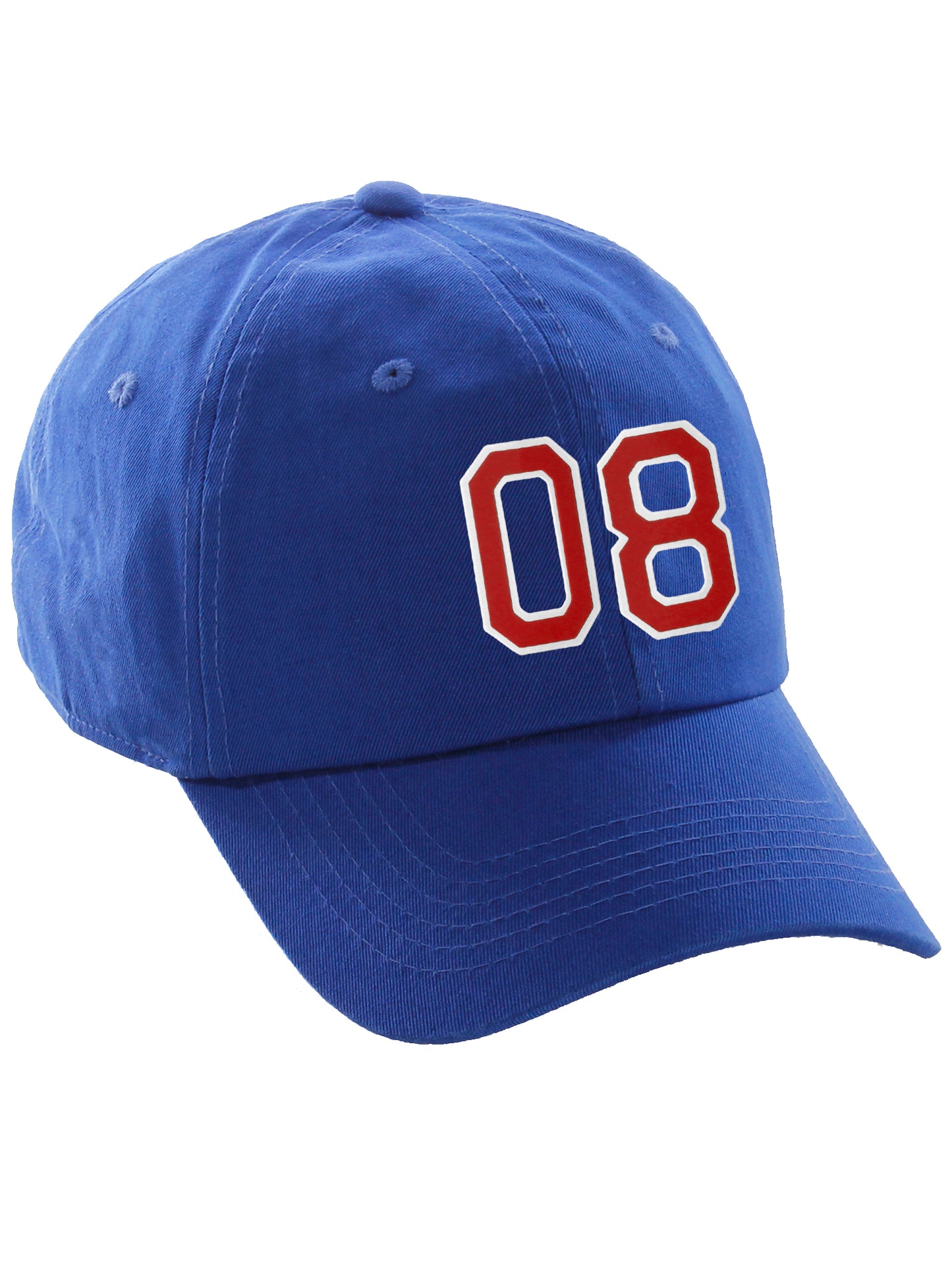 I&W Hatgear Customized Nunber Hat 00 to 99 Team Colors Baseball Cap, Blue Hat White Red