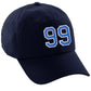 I&W Hatgear Customized Number Hat 00 to 99 Team Colors Baseball Cap, Navy Hat White Blue